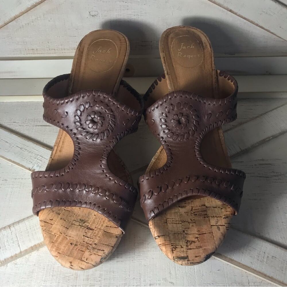 Jack Rogers Emilia wedge sandals cognac brown sz 9.5M cork espadrille summer - Picture 4 of 8